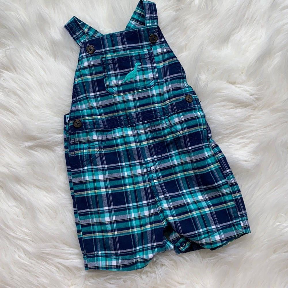 Carter’s dinosaur plaid overalls